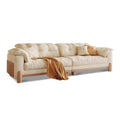 Log Wood Cream-Style Sofa, Skin-Friendly Fabric Plush Couch with Cushions, Modern Comfortable Living Room Sofa, Stylish Home Furniture with Wooden Legs-3195