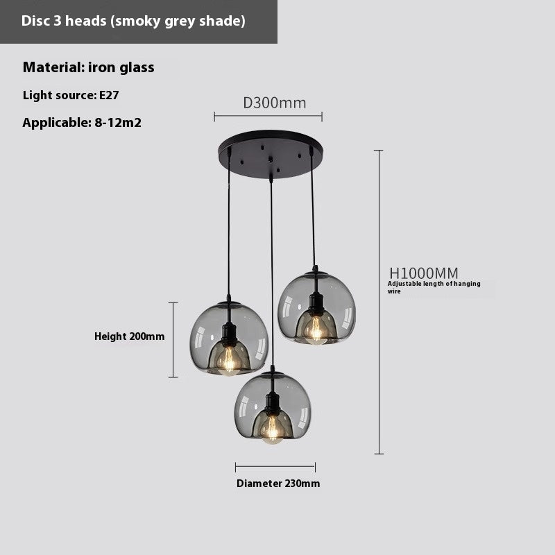 Light Source Power: Tricolor Light, Light Color: Grey Three head Disc - Nordic Creative Restaurant Chandelier Modern Simple Personality Minimalist Bar Small Droplight Three-head Glass Dining Table Lamps