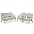 3 Pieces Living Room Furniture Set with Rubber Wood Frame-Gray