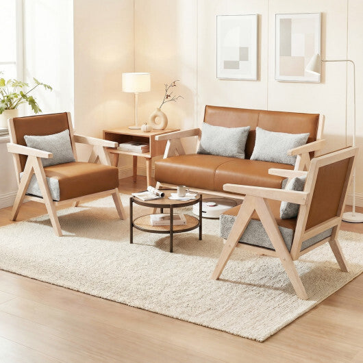 3 Pieces Living Room Furniture Set with Rubber Wood Frame-Gray
