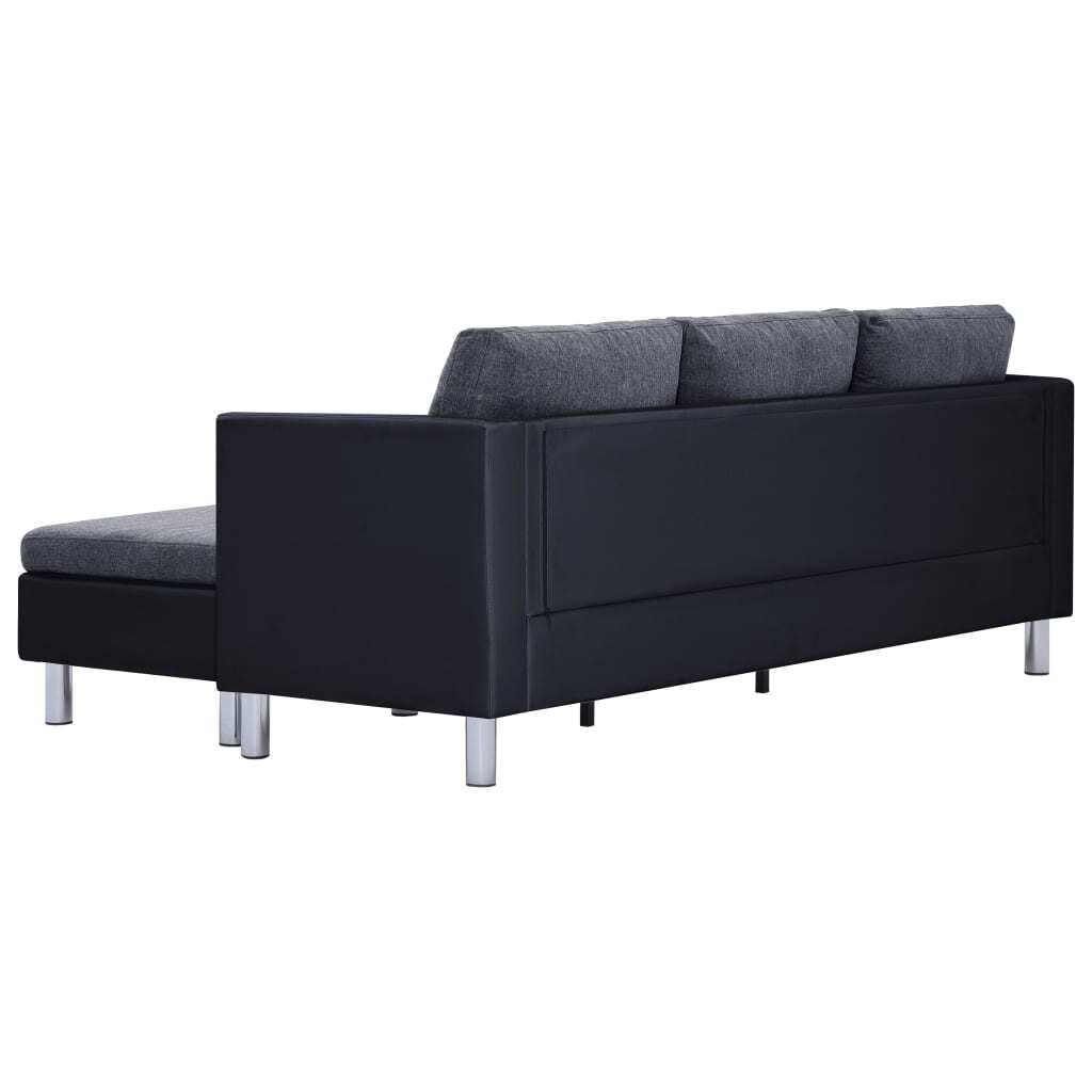 3-Seater Sofa with Cushions Black Faux Leather