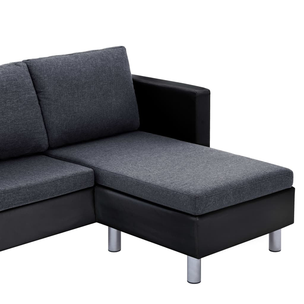 3-Seater Sofa with Cushions Black Faux Leather