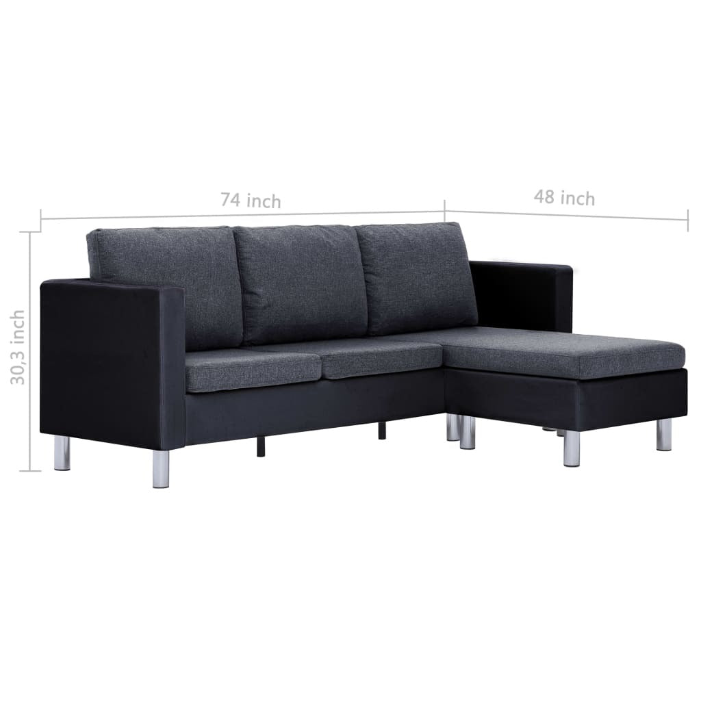 3-Seater Sofa with Cushions Black Faux Leather