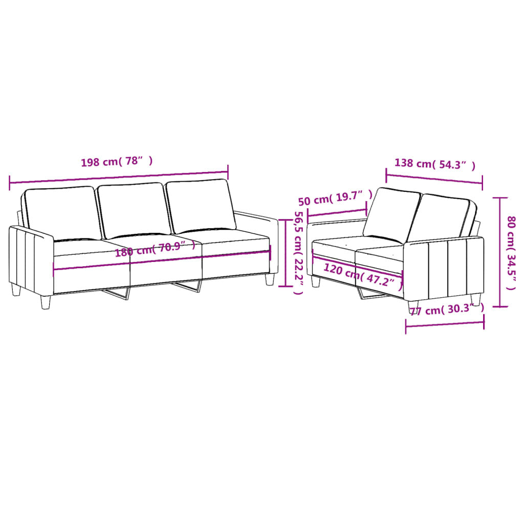 2 Piece Sofa Set with Cushions Black Fabric