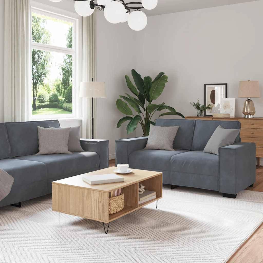 2 Piece Sofa Set with Cushions Dark Gray Velvet