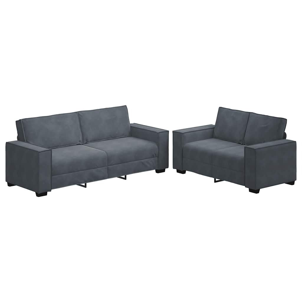 2 Piece Sofa Set with Cushions Dark Gray Velvet