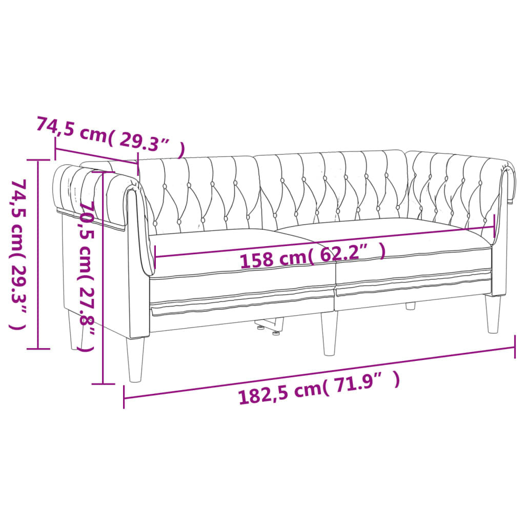 Chesterfield Sofa 2-Seater Dark Gray Fabric