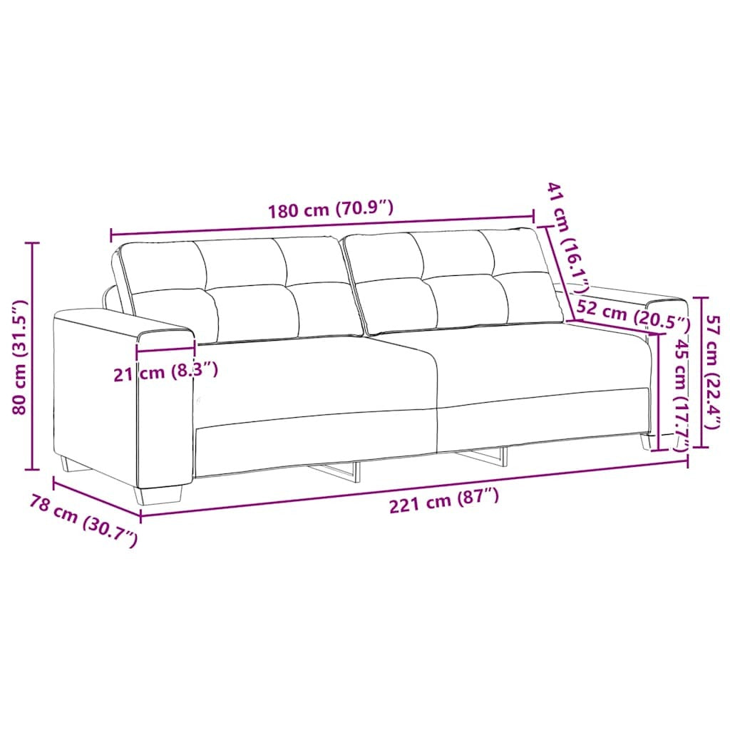 3-Seater Sofa Dark Grey 180 cm Velvet