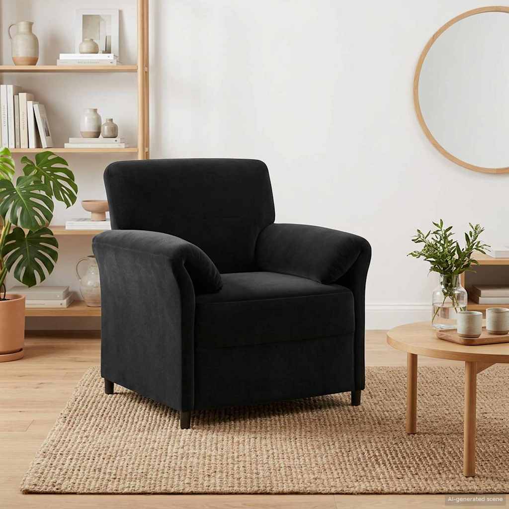 1-Seater Sofa Black 34.65 x 32.68 x 37.40 in Velvet