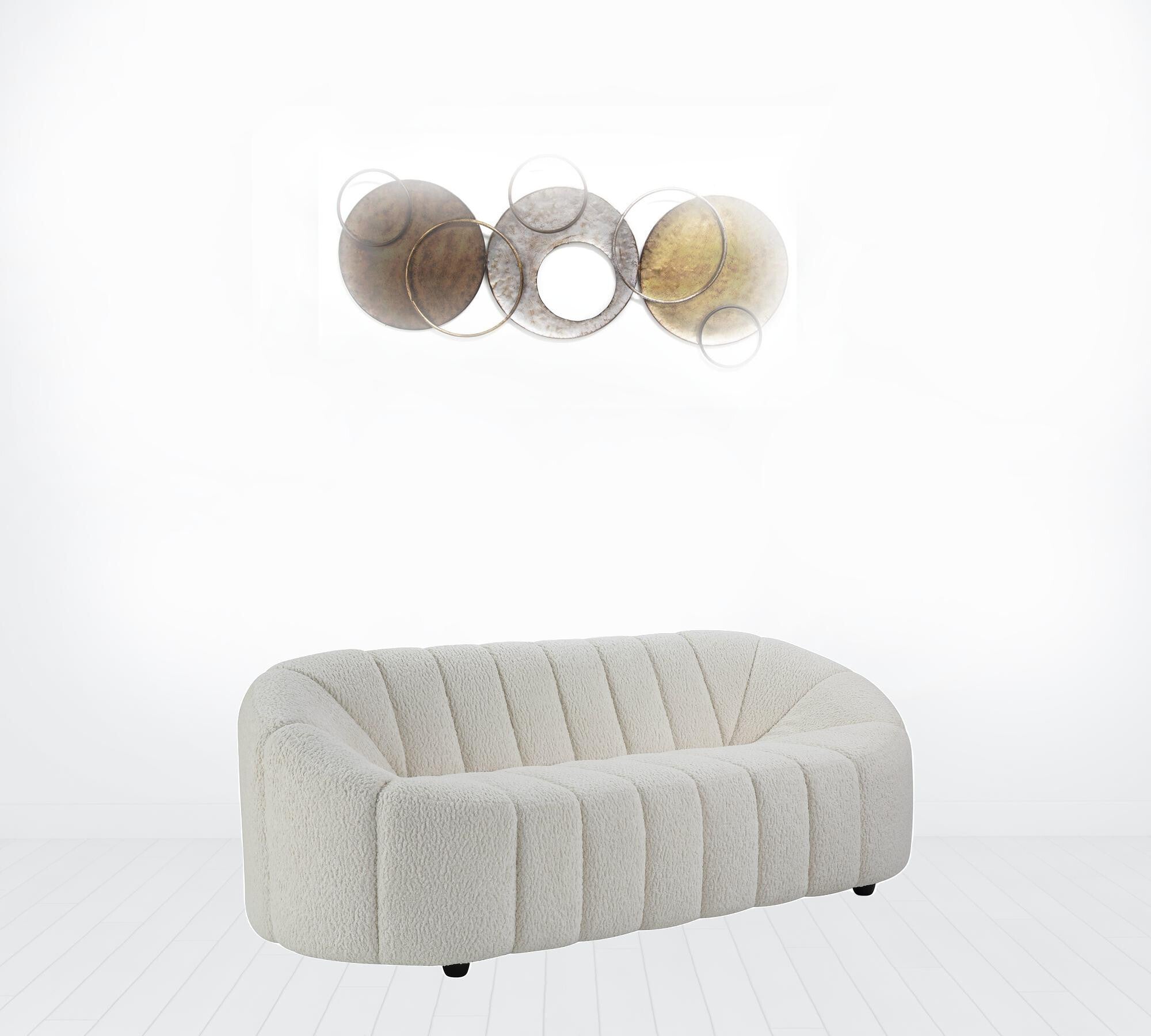 84" White Sherpa Sofa With Black Legs