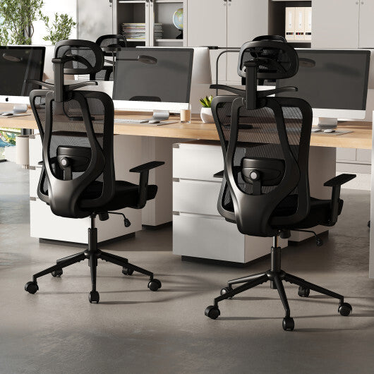 Ergonomic Office Chair with 3D Headrest and Reclining Backrest-Black - Color: Black