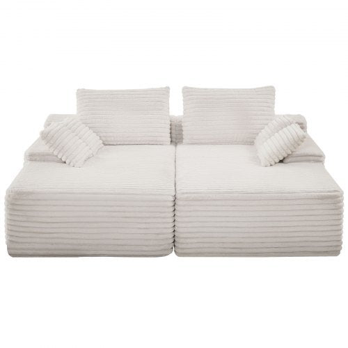 82.7-Inch Oversized Double Chaise Lounge, Corduroy Fabric Sectional Sofa, Cozy Deep Seat Loveseat Sofa with Soft Cushions and Throw Pillows for Living Room Bedroom, No Assembly Required, Beige