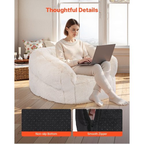 Bean Bag Chair, BeanBag Sofa Chair with Armrests for Adults, Fluffy Plush & High-Density Foam Filling Adult Bean Bag with Zapper, Comfy Lazy Sofa Chair Ideal for Living Room, Bedroom, Beige