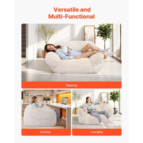 Bean Bag Chair, BeanBag Sofa Chair with Armrests for Adults, Fluffy Plush & High-Density Foam Filling Adult Bean Bag with Zapper, Comfy Lazy Sofa Chair Ideal for Living Room, Bedroom, Beige