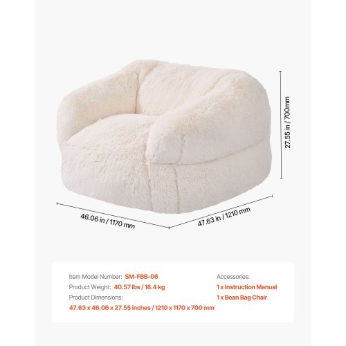 Bean Bag Chair, BeanBag Sofa Chair with Armrests for Adults, Fluffy Plush & High-Density Foam Filling Adult Bean Bag with Zapper, Comfy Lazy Sofa Chair Ideal for Living Room, Bedroom, Beige