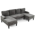 U-shaped Sectional Couch with Double Chaise for Living Room-Grey - Color: Gray