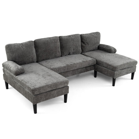 U-shaped Sectional Couch with Double Chaise for Living Room-Grey - Color: Gray