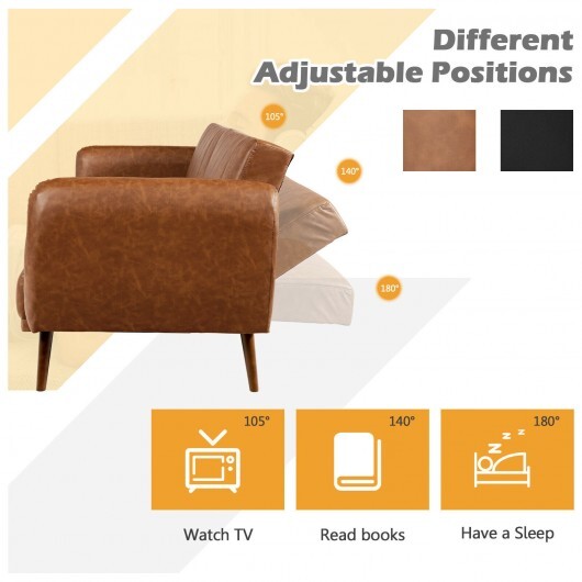 3 Seat Convertible Sofa Bed with Adjustable Backrest for Living Room-Black
