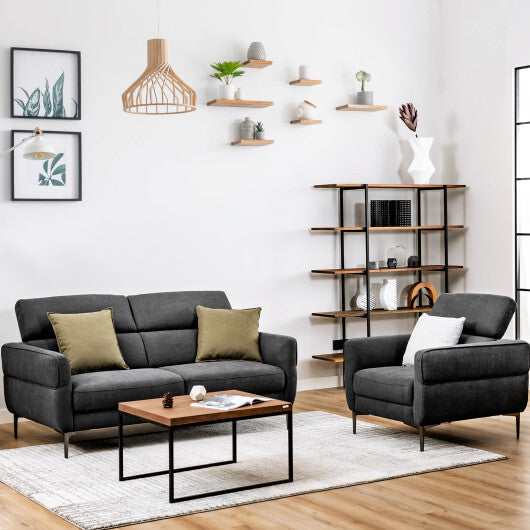 Modern Couched Sofa set with Adjustable Headrest-Gray - Color: Gray