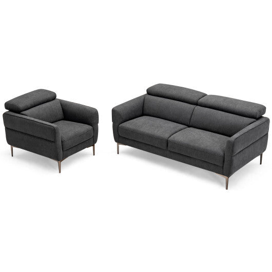 Modern Couched Sofa set with Adjustable Headrest-Gray - Color: Gray