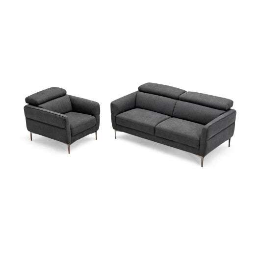 Modern Couched Sofa set with Adjustable Headrest-Gray - Color: Gray