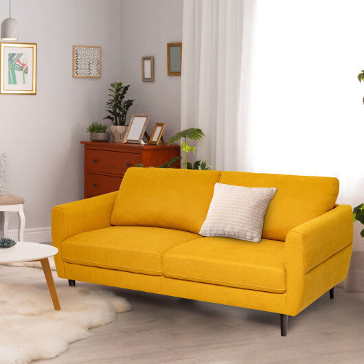 72 Inch Small Fabric Loveseat Sofa Couch with Wood Legs-Yellow - Color: Yellow