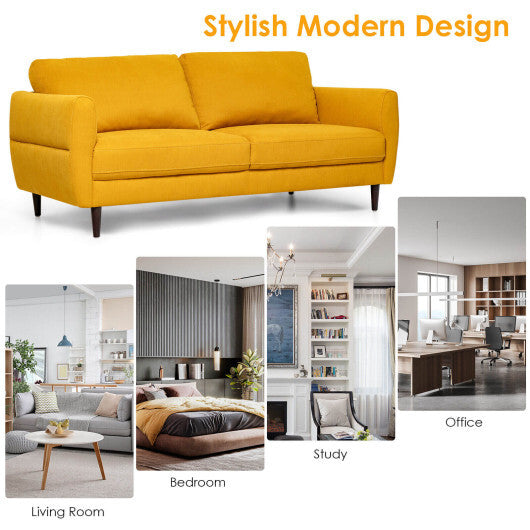 72 Inch Small Fabric Loveseat Sofa Couch with Wood Legs-Yellow - Color: Yellow