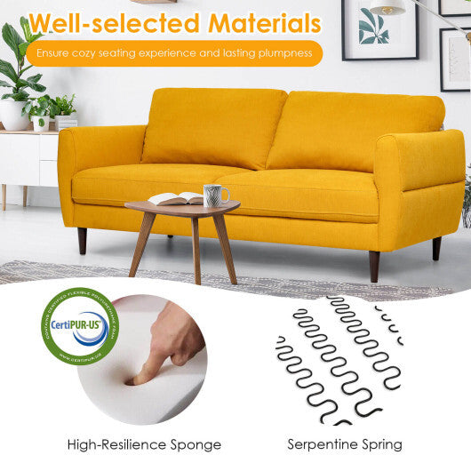 72 Inch Small Fabric Loveseat Sofa Couch with Wood Legs-Yellow - Color: Yellow
