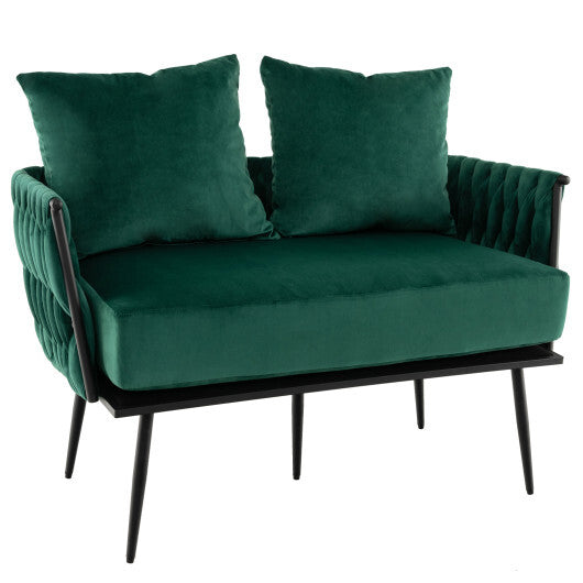 Modern Loveseat Sofa Upholstered Dutch Velvet Sofa Couch-Green - Color: Green