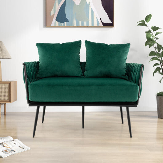 Modern Loveseat Sofa Upholstered Dutch Velvet Sofa Couch-Green - Color: Green