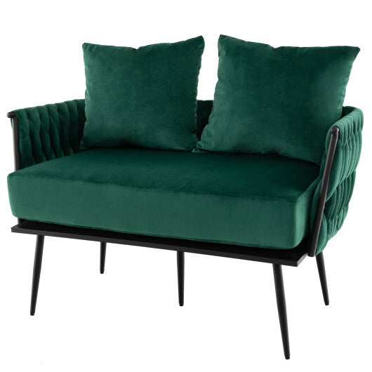 Modern Loveseat Sofa Upholstered Dutch Velvet Sofa Couch-Green - Color: Green