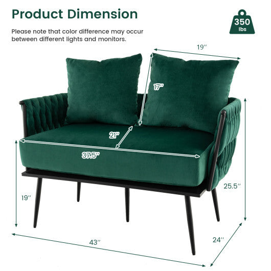 Modern Loveseat Sofa Upholstered Dutch Velvet Sofa Couch-Green - Color: Green
