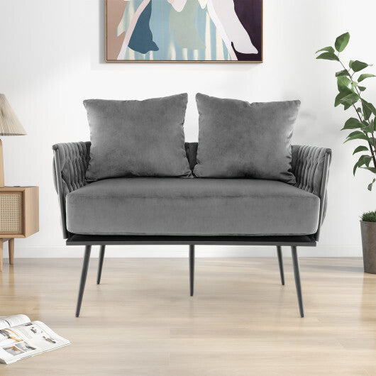 Modern Loveseat Sofa Upholstered Dutch Velvet Sofa Couch-Gray - Color: Gray