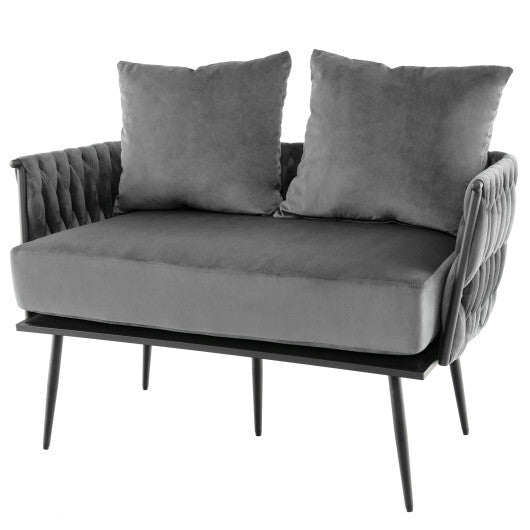 Modern Loveseat Sofa Upholstered Dutch Velvet Sofa Couch-Gray - Color: Gray