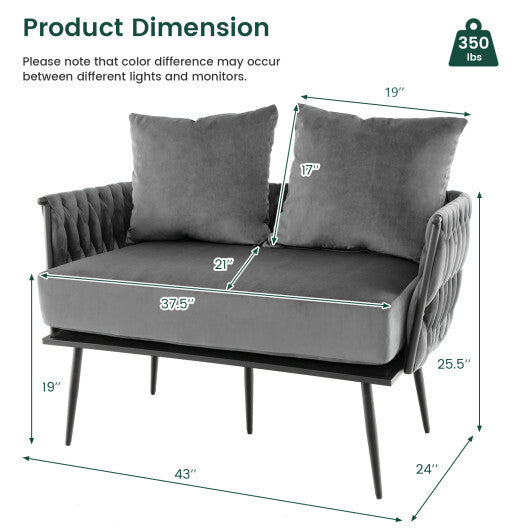 Modern Loveseat Sofa Upholstered Dutch Velvet Sofa Couch-Gray - Color: Gray