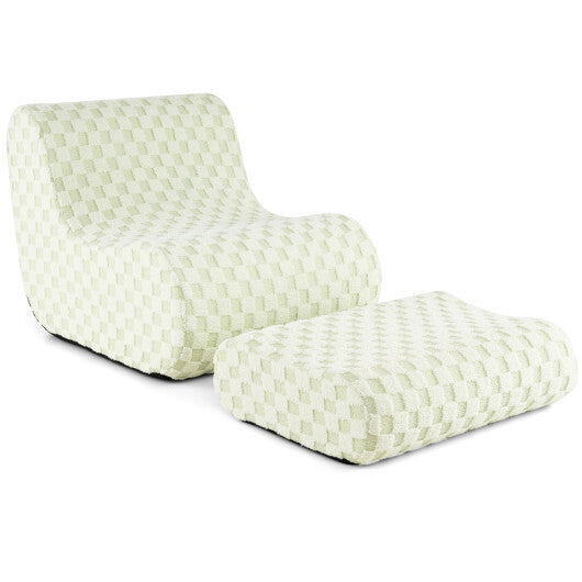 Bean Bag Chair with Ottoman and High Elasticity Sponge-Green - Color: Green