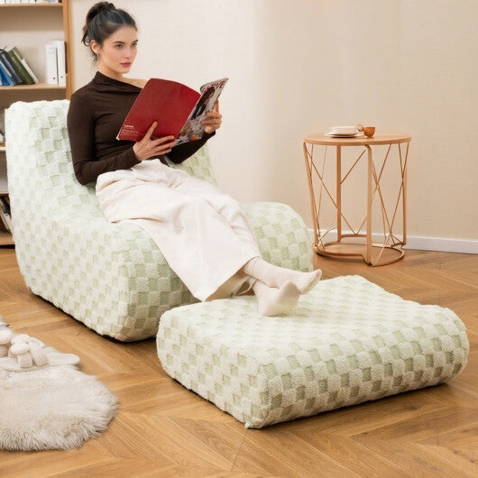 Bean Bag Chair with Ottoman and High Elasticity Sponge-Green - Color: Green