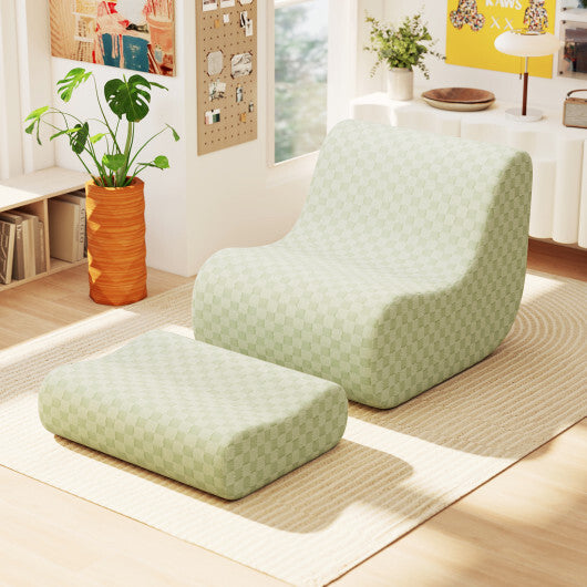 Bean Bag Chair with Ottoman and High Elasticity Sponge-Green - Color: Green