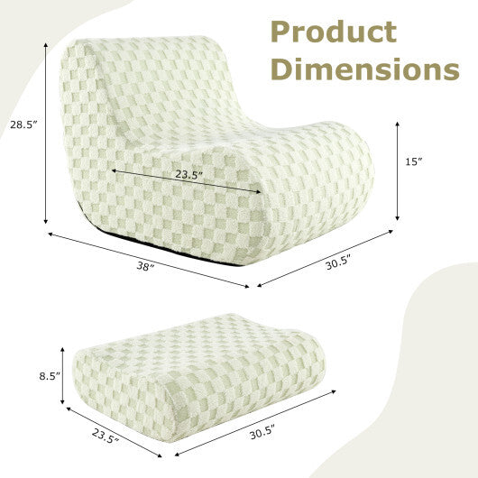 Bean Bag Chair with Ottoman and High Elasticity Sponge-Green - Color: Green