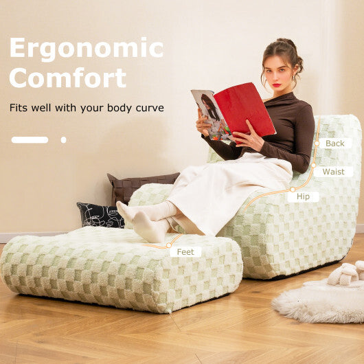 Bean Bag Chair with Ottoman and High Elasticity Sponge-Green - Color: Green