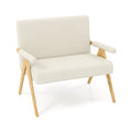 Loveseat Sofa with Armrests and Wooden Legs-Beige - Color: Beige