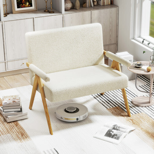 Loveseat Sofa with Armrests and Wooden Legs-Beige - Color: Beige