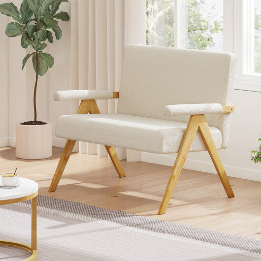 Loveseat Sofa with Armrests and Wooden Legs-Beige - Color: Beige