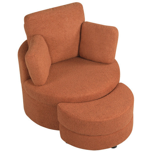 360 Swivel Accent Chair with Half Moon Storage Ottoman-Light Brown - Color: Light Brown