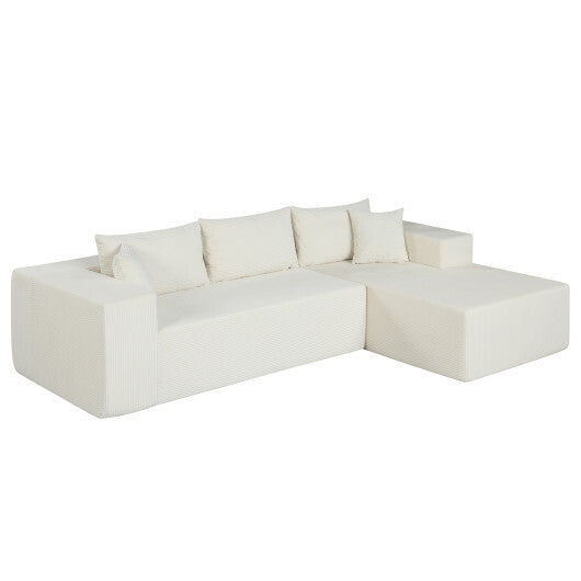 Modular Sectional Sofa Corduroy Upholstered L-shaped Sofa Couch with Deep Seats-Beige - Color: Beige