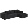 Modular Sectional Sofa Corduroy Upholstered L-shaped Sofa Couch with Deep Seats-Black - Color: Black