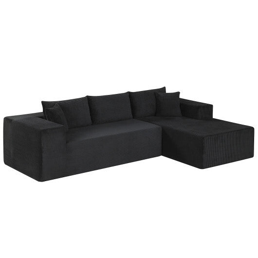 Modular Sectional Sofa Corduroy Upholstered L-shaped Sofa Couch with Deep Seats-Black - Color: Black