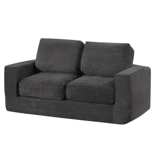2-Seater Floor Couch Loveseat Foam Sofa with Removable Corduroy Cover-Black - Color: Black