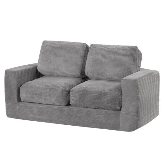 2-Seater Floor Couch Loveseat Foam Sofa with Removable Corduroy Cover-Black