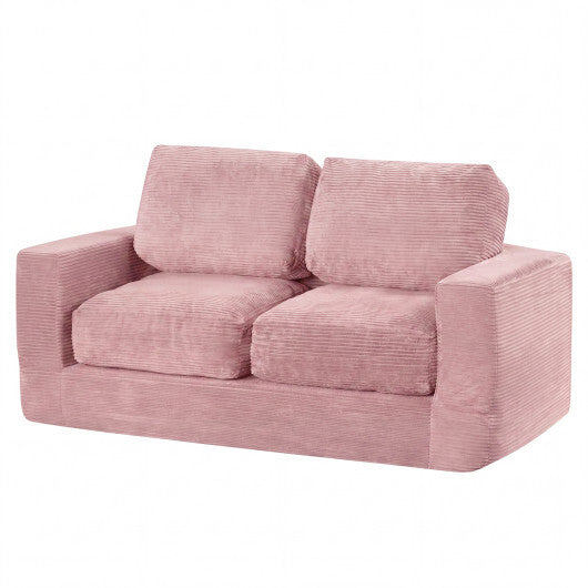 2-Seater Floor Couch Loveseat Foam Sofa with Removable Corduroy Cover-Black